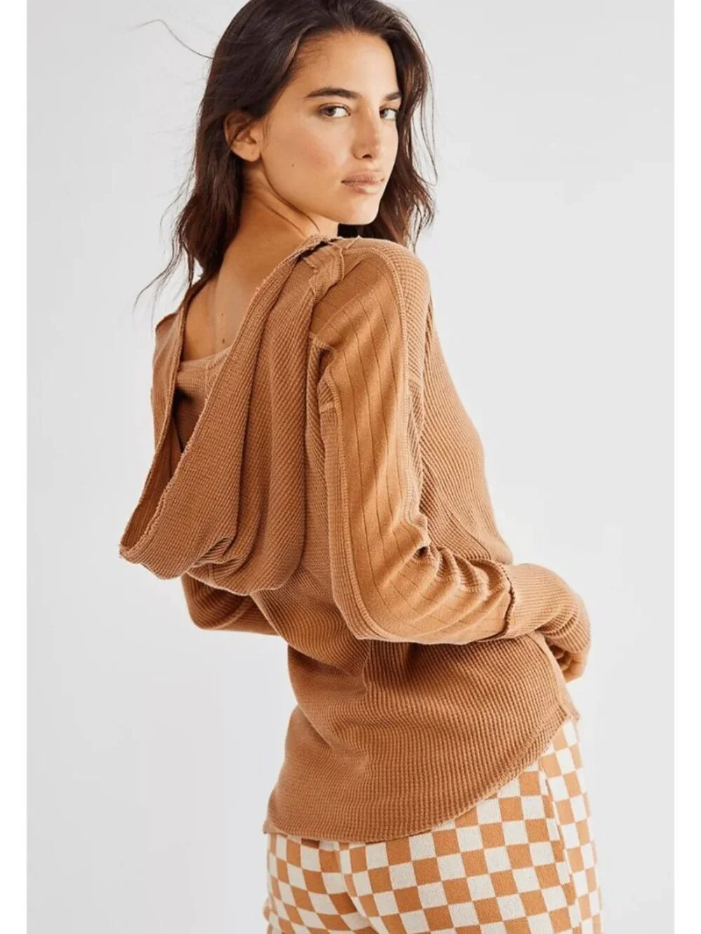 Free People Margo Bran Burnt Orange Waffle Knit Hoodie Women's Size X-Small XS
